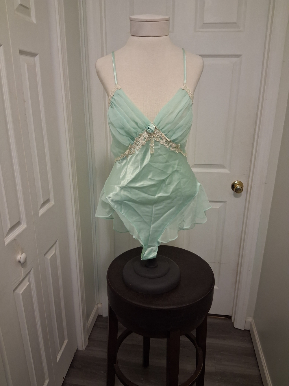 Delicates Mint Green Sheer Lingerie Top with Cream Label